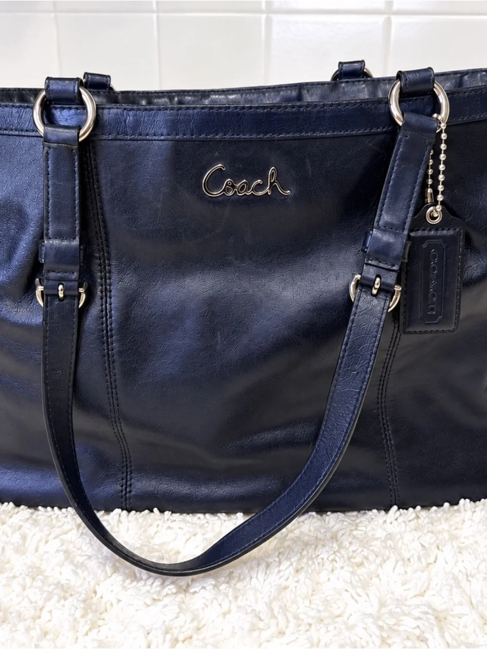 Coach Navy Blue Leather Shoulder Tote